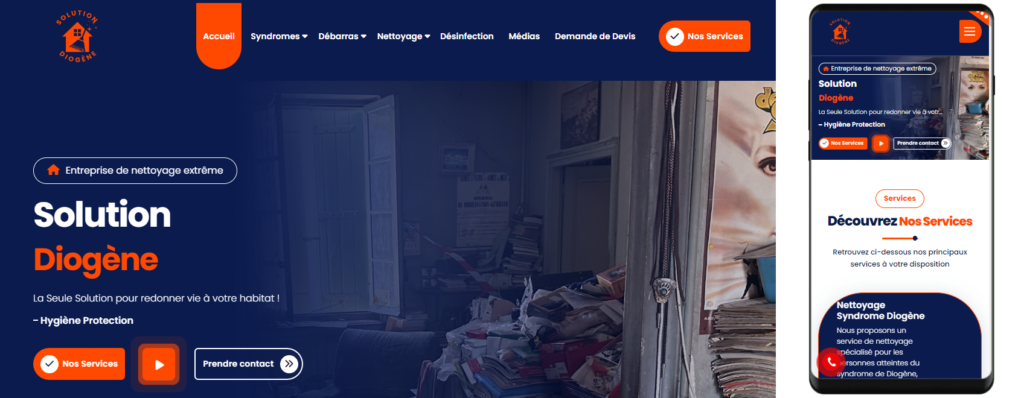 Image présentant la réalisation du site solution-diogene.fr en version PC et Smartphone